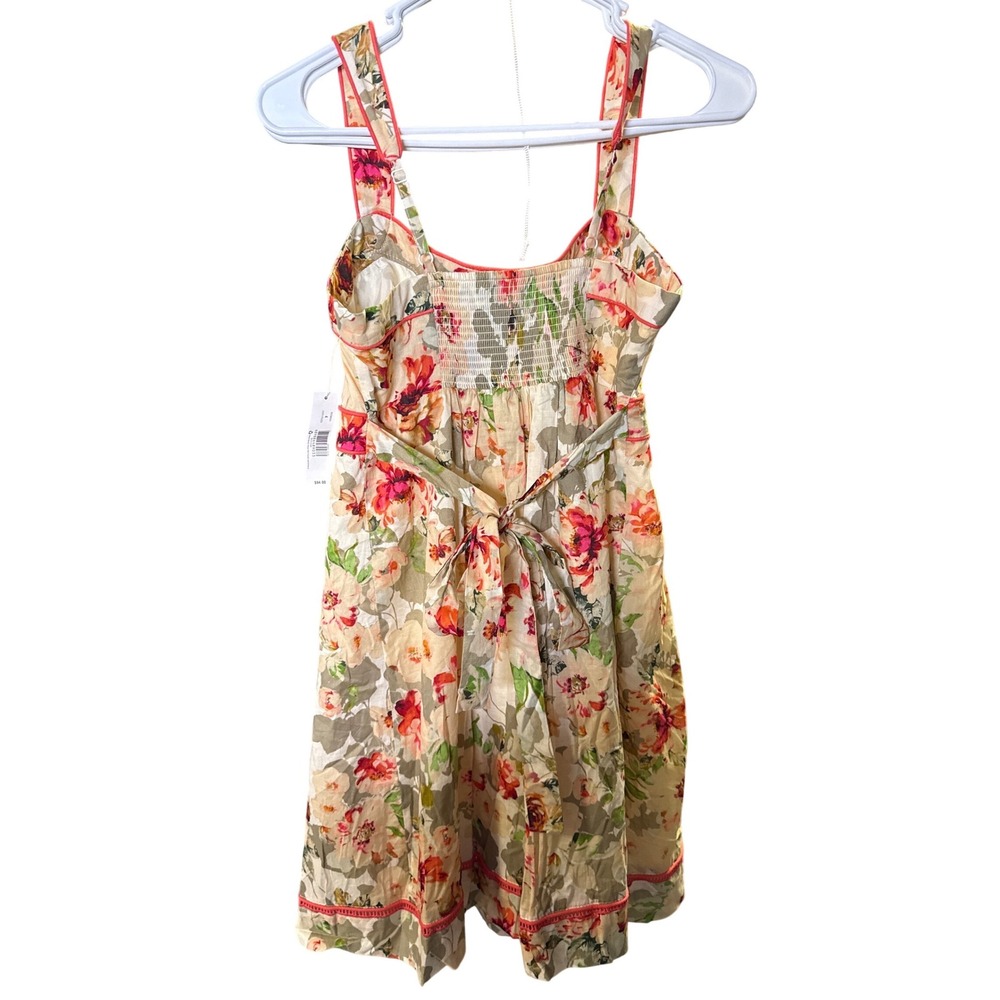 New Directions Floral Sun Dress Ivory Peach Ruffle Button Smocked Back Size 4 - Picture 2 of 14